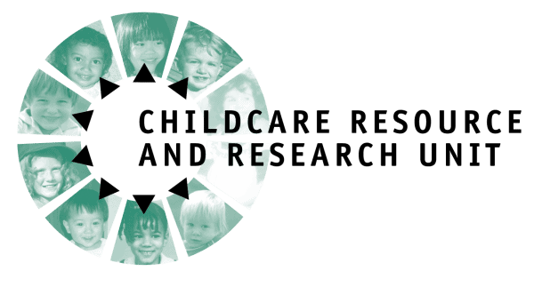 Images of children and name of organization in the Childcare Resource and Research Unit logo