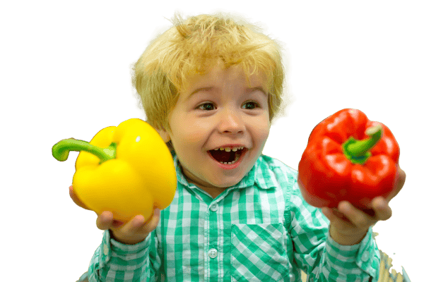 Child holding vegetables