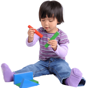 Asian kid with blocks